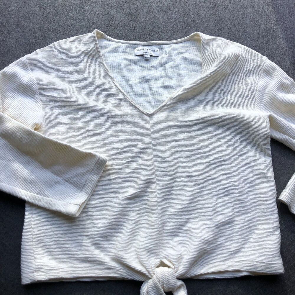 Madewell ribbed sweater top Shirt off white medium Long Sleeve Minimalist